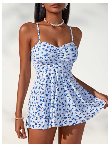 Verdusa Women's 2 Piece Floral Tankini Set Backless Swim Dress with High Waisted Bikini Bottoms4