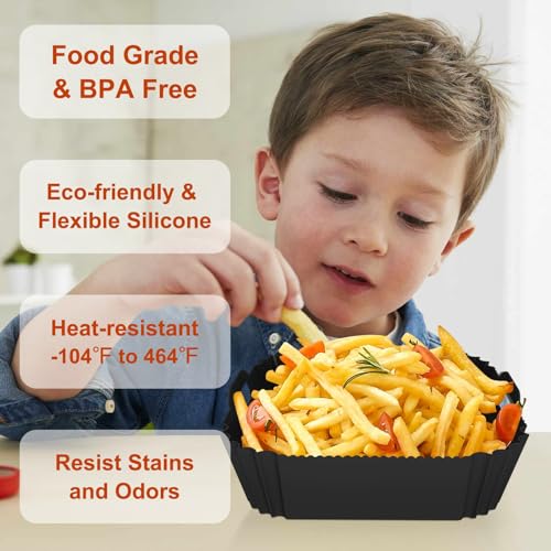 Image of 2 Pack Silicone Air Fryer Liners Reusable, 7.1 Inch Airfryer Liner 4-7 QT Square Air Fryer Liners Silicone Pot Oven Liner Baking Tray, AirFryer Basket Mat Bowl Accessories