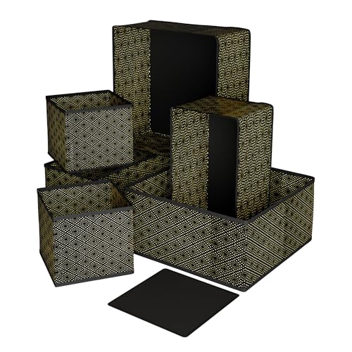 Image of Kuber Industries 6 Piece Foldable Drawer Organizer | Wardrobe Organizer for Clothes | Storage Box for Socks, Bra, Tie, and Scarfs | Stationary & Cabinet Organizer | Dot-Print | Black