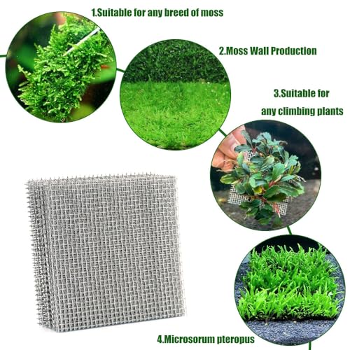 Image of LINLAN 9 Pieces 3.1X3.1in (8X8cm) Aquarium Moss Mesh, 304 Stainless Steel Aquatic Moss Wall, Easy to Cut, for Fixing and Propagating Aquatic Mosses, DIY Aquarium Filtration, and Aquascaping