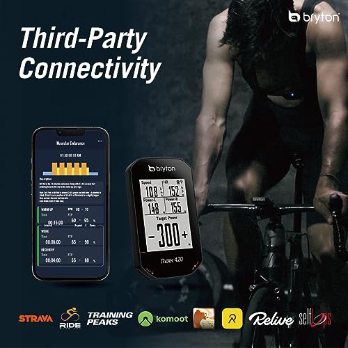Bryton Rider 420 Kabelloser GPS-Fahrradcomputer zur Aufzeichnung von Strecken und Daten, mit...