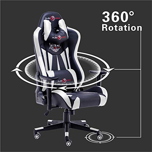 play-haha-Silla-de-Oficina-ergonomica-para-Videojuegos-Estilo-de-Carreras-con-Respaldo-Alto-mas-Grande-y-reposabrazos-mas-Grande-Piel-sintetica-Blanco-No-footrest