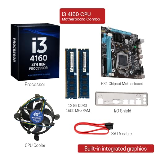 Image of Core i3-4160 [ 4th Gen ] with 3.6 GHZ Combo Kit with H81 Motherboard + 12GB DDR3 1600MHz RAM + CPU Fan | Pre-Assembled & Pre-Tested | 1 Years Warranty | Home & Office PC Upgrade (12GB)