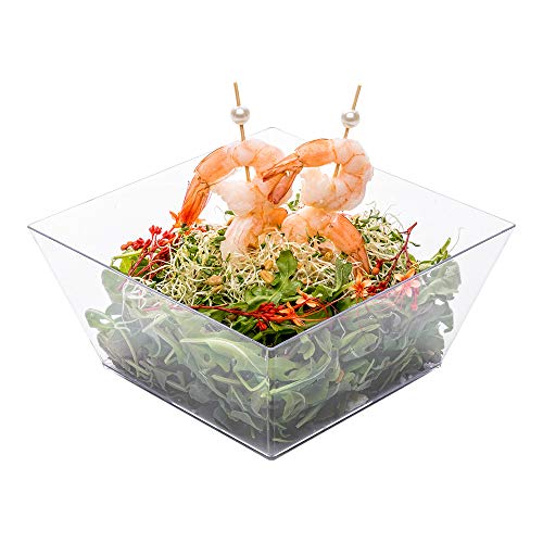 18 Ounce Plastic Square Bowls, 25 Medium Square Plastic Serving Bowls - Recyclable, Crack-Resistant, Clear Plastic Square Disposable Bowls, Durable, For Parties Or Catering Events - Restaurantware
