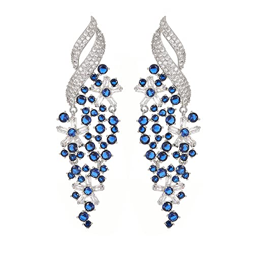 Zircon Gemstone Drop Dangle Earrings, Rhinestone Cluster Earrings Luxury Bridal Flower Fashion Jewelry, 18K Gold Plated 925 Sterling Silver Posts Sparkly Evening Dressy Earrings