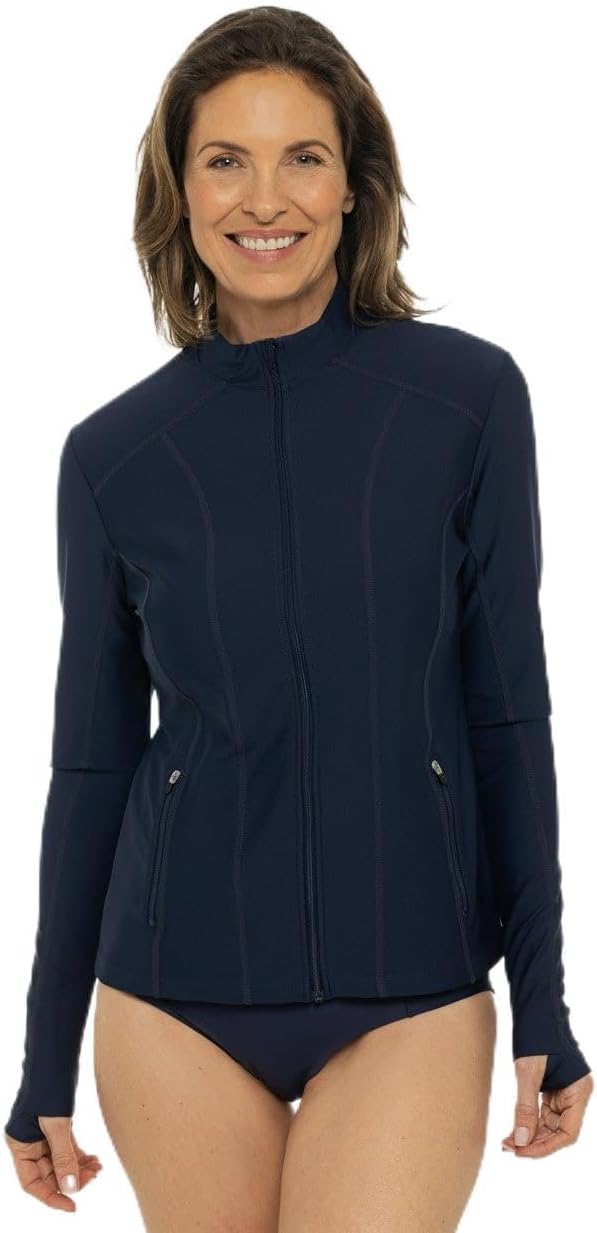 Coolibar Women's Fitted Swim Jacket with Full Zip - UPF 50+ Sun Protection - Malawi