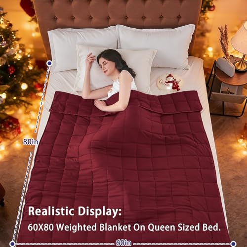 Image of yescool Weighted Blanket for Adults (20 lbs, 60 inch x 80 inch, Red) Cooling Heavy Blanket for Sleeping Perfect for 190-210 lbs, Queen Size Breathable Blanket with Premium Glass Bead, Machine Washable