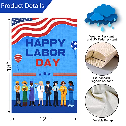 Louise Maelys Happy Labor Day Garden Flag 12x18 Double Sided Vertical, Burlap Various Occupations People Small Garden Yard Flags Labor Day Outside Outdoor Decoration (ONLY FLAG) - Image 5