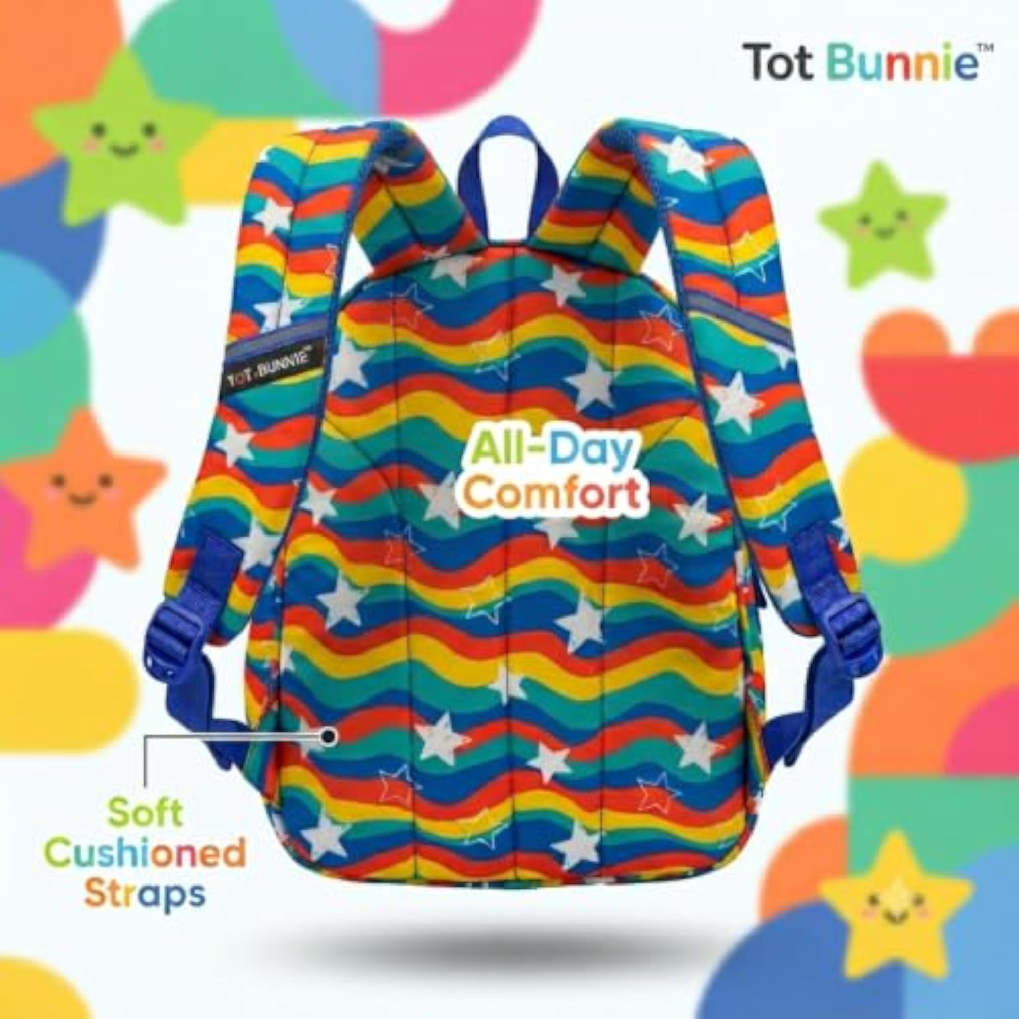 Kids Rainbow Waves & Stars Print Backpack, Age 2 to 5 Years
