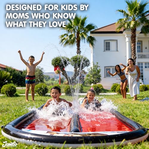 JAMBO 22Ft Water Slide and 2 Bodyboards, Extra Long Heavy Duty Slip Splash and Slide with Inflatable Bumpers, Pirate Splash Mat Water Sprinkler, Outdoor Water Toys, Summer n Toy, Splash Pad by JAMBO - Image 6