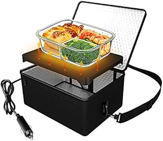 Portable Oven, 12V Car Food Warmer Portable Personal Mini Oven Electric Heated Lunch Box for Meals Reheating & Raw Food Cooking for Road Trip/Camping/Picnic/Family Gathering(Black)