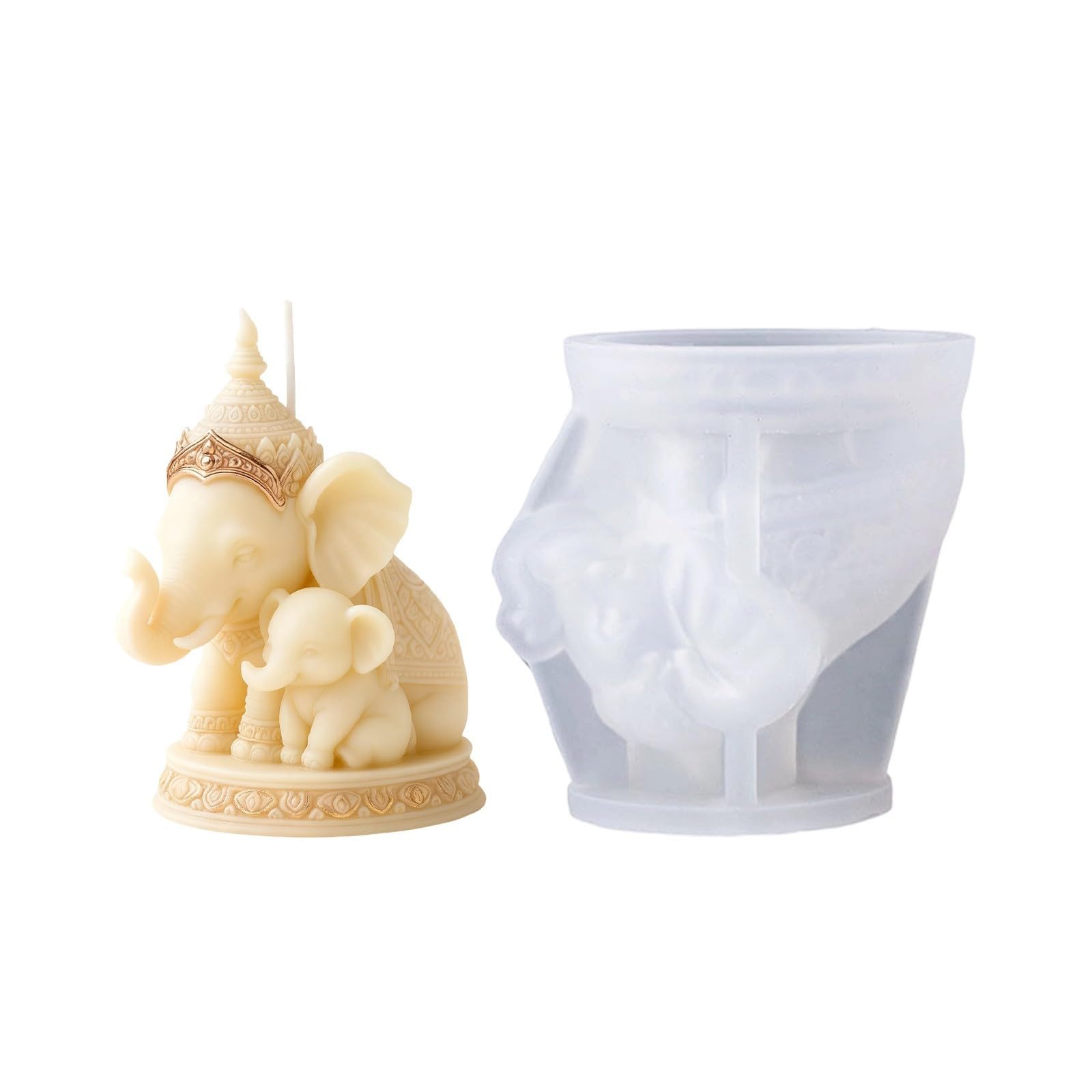 LUCKGONI Silicone Candle Mould Featuring Thai Mother and Elephant Designs for Craft and Elegant Home Decoration