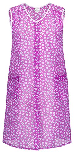 DESERMO Kittelschürze PINK/lila bunt mit Knopfleiste, abwaschbare Garten- und Haushalts Schürze I Dederon Kostüm Kittel DDR Retro Style Gr. 46