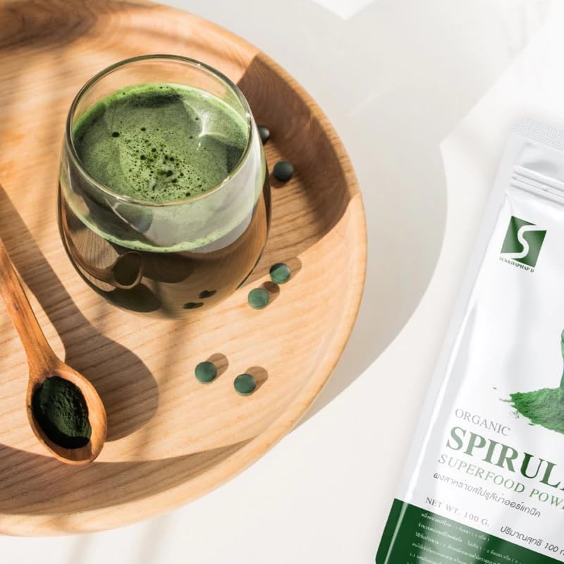 Miniatura 6 de Paquete de 2 polvos de espirulina pura, superalimento natural verde para batidos y batidos, sin OMG, 3.53 onzas