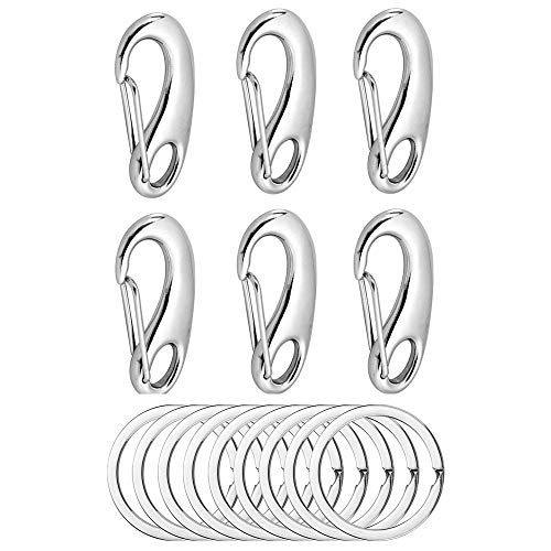 Abimars 316 - Mosquetón de acero inoxidable para colgar llaveros, cortinas, banderas en camping, senderismo, casa (6 unidades)