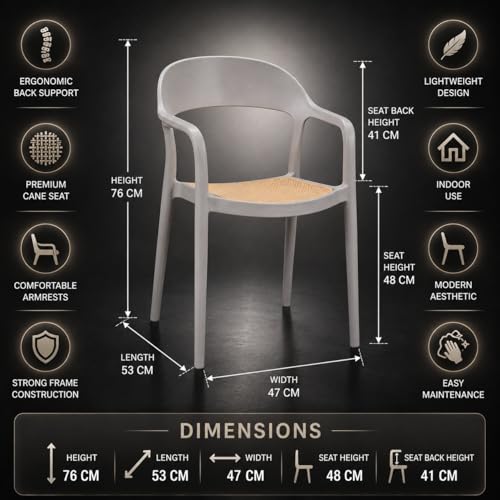 Image of Rattan Style Outdoor Chair | Set of 2 Grey Plastic Arm Chair for Garden, Balcony, Patio & Cafe | Lightweight Weather Resistant Seating | 3 Year Manufacturing Warranty