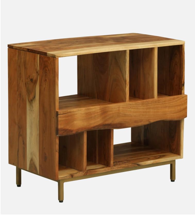 Image of Botswana Modern Bookshelf Storage for Living Room & Study | Acacia Wood, Natural Finish | Wooden Book Shelf & Open Display Racks | Modular Storage Unit for Home Office