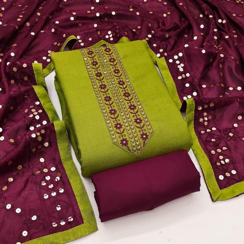 Image of HMP Fashion Womens Bombay Cotton Embroidery Tie Cotton Unstitch dress Material With Chanderi lace bordered Dupatta