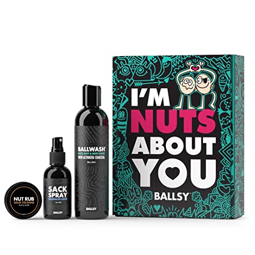 Ballsy Nuts About You Sack Pack, Men's Fresh Kit, Gift for Valentine's Day, Includes Ballwash, Sack Spray and NutRub, Sun & Surf