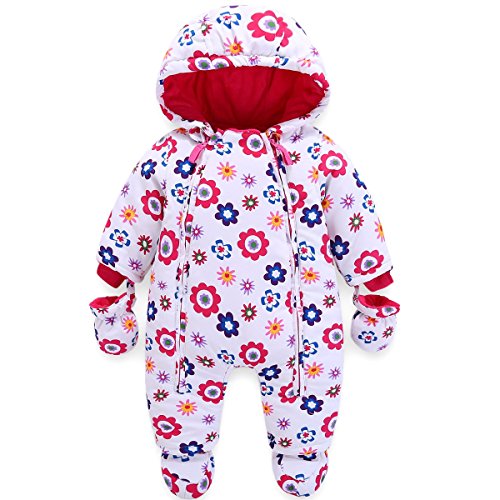 Preisvergleich Produktbild Baby Winter Overall Mit Kapuze Mädchen Schneeanzüge mit Handschuhen und Füßlinge Warm Kleidungsset 6-9 Monate