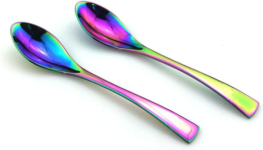 Luxury 8 Pcs Tea Spoon 18/10 Stainless Steel Middle Spoon Flatware Set | Mirror Polished Rainbow colorful Coffee Spoon Silverware Dishwasher Safe 13.5CM