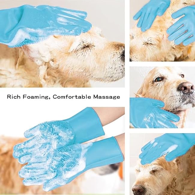 Pet Grooming Gloves, Heat Resistant Silicone Gloves£¬Silicone Hair Removal Mitt for Dogs and Cats,Cat Bathing Gloves £¬Cat and Dog Massage Products£¬ Blue¡£-7PBA9T86