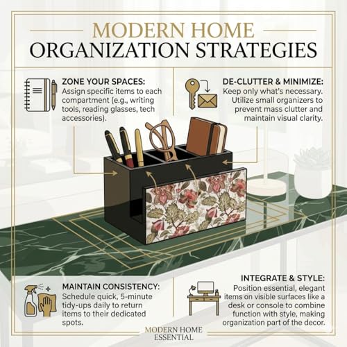 Image of Wooden Cutlery Stand Holder I Countertop Organizer - Spoon Fork Knife Napkin Tissue Paper I Home & Kitchen I Size 7 inch X 5 inch X 4 inch I Floral Fantasy, Multicolor