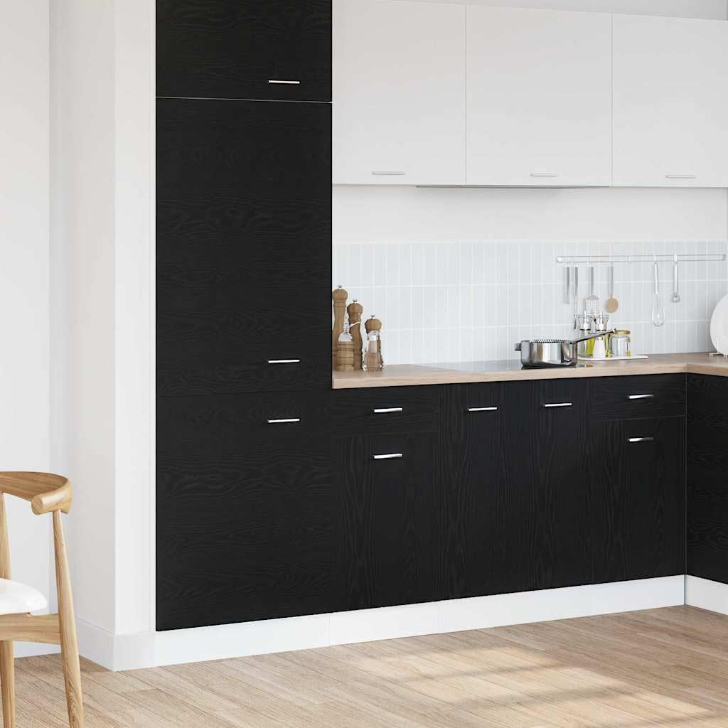 Hängeschrank Schwarz Eichen-Optik aus Holzwerkstoff 40 x 46 x 81,5 cm mit Regal und Schublade, Stauraum für Küche, Esszimmer, Vorratsschrank, Organizer für Geschirr und Kaffeemaschine
