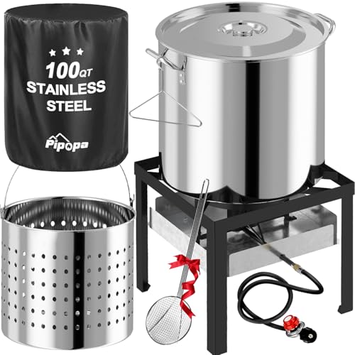 100QT Stainless Steel Crawfish Boiler | Seafood Boiling Kit | Cover & 18