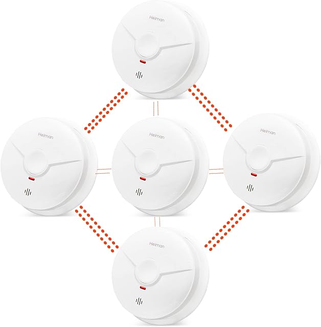 Heiman Photoelectric Wireless Interconnected Smoke Alarm Detector,10-Year Battery Smoke Detector,fire alarm with LED Indicator & Silence Button, Conforms to EN14604 Standard (5-PACK)