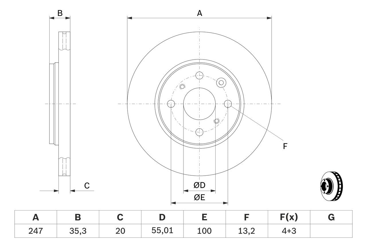 Juego de 2 Discos de Freno Bosch BD1105 - Discos Ventilados de 247 mm - Eje Delantero - Certificación ECE-R90 - Buena refrigeración, frenado fiable, protección anticorrosión - 1 Juego de 2 Discos