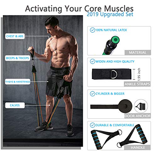 TAIMASI 19PCS Resistance Bands Set Workout Bands, 5 Stackable Exercise Bands with Handles, 5 Resistance Loop Bands, Cooling Towel, Sports Armband, Carry Bag, Guide Book, Ankle Straps, Door Anchor