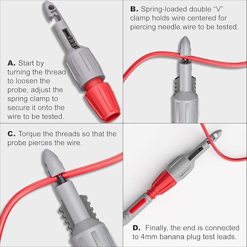 Image of 2pcs Wire Piercing Probe Kit, Insulation Puncture Wire Probe Piercing Clip Test Probe Tool for Multimeter Equipment Home Appliance Repair Electricity Meter Testing (Gray, 2mm)