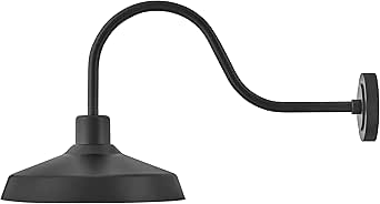Hinkley Forge 12074BK Medium Outdoor Extended Wall Mount Lantern, Warehouse Industrial Style, Elongated Gooseneck, Composite Material, Anti-Fading Finish, Black