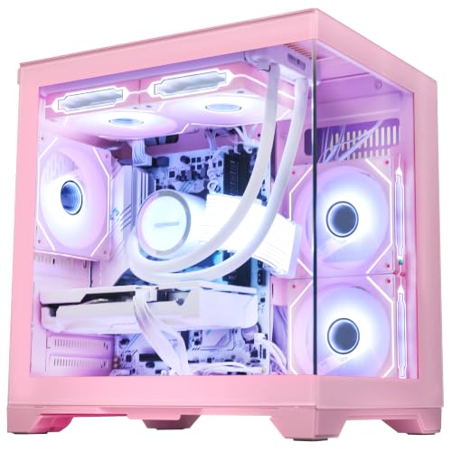 Image of Panorama Prebuilt Gaming PC W /Mouse, AMD Ryzen 7 5700X, GeForce RTX 5060 TI 8GB, 16GB DDR4 RAM, 1TB NVMe SSD, 240mm AIO & Software Control ARGB Fans, Windows 11 Desktop Computer, Pink