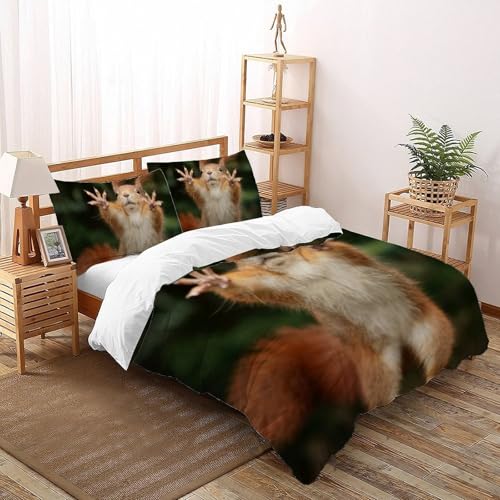 Housse de couette écureuil 200x200cm en microfibre avec 2 taies d'oreiller - 2