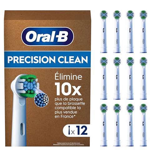 Oral-B Pro Lot De 12 Brossettes De Rechange Précision Clean, AUTHENTIQUES, Blanches, 3 Types De Filaments Et Tête Ronde Pour Un Nettoyage Précis, Embouts...