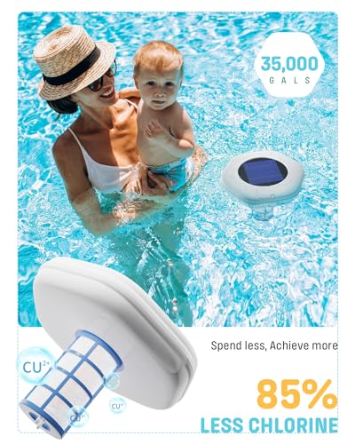 Hidpriva KX-FSQ-02 Hidprlva Solar Pool 𝗜onizer, Pool Cleaner For Up To 35,000 Gal, 85% Less Chlorine, Floating Pool Cleaner, Long Lasting Copper Anode thumb #1
