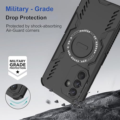 Image of amazon basics Back Case Cover for Samsung Galaxy A37 5G | Magnetic Case with Built-in Metal Ring | Supports MagSafe Charger, Wallet & Car Mount | Shockproof Hybrid PC + TPU | Black