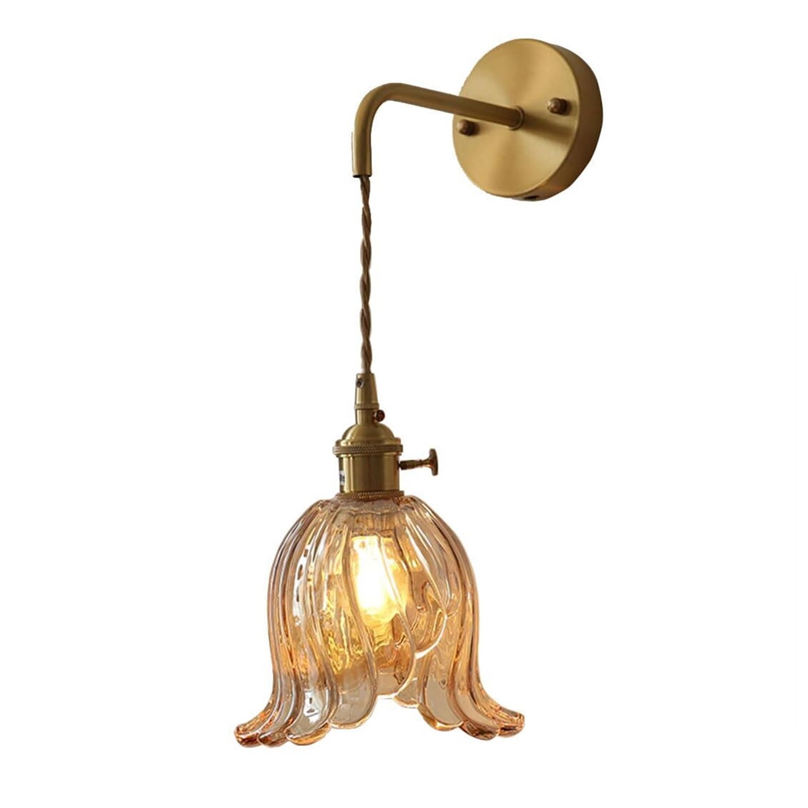 HUAYUSEDF Industrial Vintage Glass Adjustable Hanging Wire Wall Sconce with Rotary Switch for Bedroom Living Room Loft Corridor(Amber)