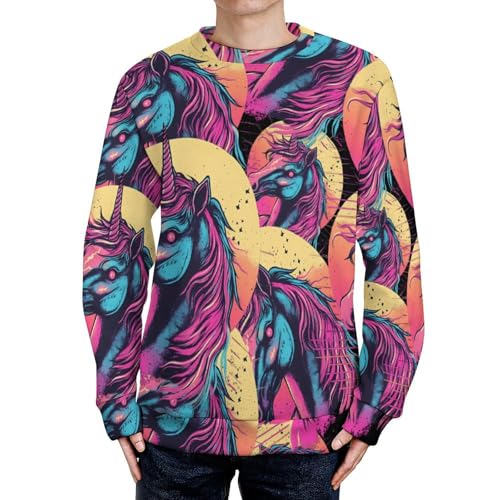 Vintage Art Unicorm Men's Crew Neck Sweater Knit Pullover Women Casual Long Sleeve Crewneck Loose Fit Top