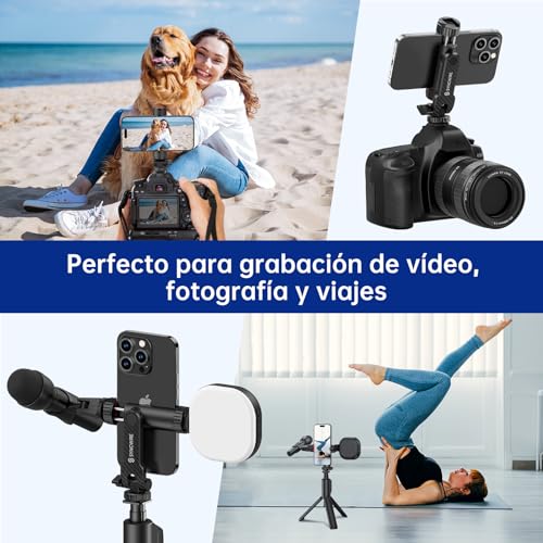SYNCWIRE Adaptador de Trípode para Smartphone, Soporte Movil Tripode con 2 Zapatas Frías, Base Combinada con Tornillo de 1/4" y Soporte de Fijación Fría, Rotación de 360°, Soporte de Cámara - imagen 7
