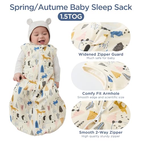 Image of Duomiaomiao 1.5 TOG Baby Sleep Sack 100% Cotton Four Season Baby Wearable Blanket, Breathable Comfy Toddler Sleeping Bag