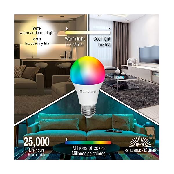 WiFi Smart Bulb A19, Mehrfarbig + Weißlichtbereich (Warmweiß bis Kaltweiß, 2700K-6500K), Funktioniert mit alexa… – Bild 3