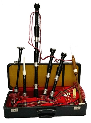 Great Scottish Highland Bagpipe Rosewood Silver Mounts Various Color Free Learning Book & Accessories (Black Silver Royal Stewart Cover)