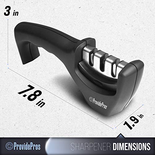 Kitchen Knife Sharpener: 3 Stage Knife Sharpening Tool Repair, Restore, Polish Steel and Ceramic Blades - Cut Resistant Glove Included
