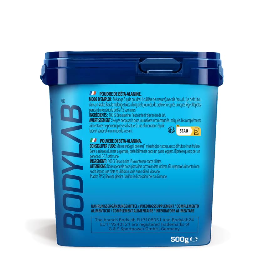 Bodylab24 Beta-Alanine 500g, 100% reines Beta-Alanin-Pulver, ohne weitere Zusatzstoffe