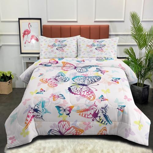 MWMWMW Butterfly Bedding Sets for Girls, Butterfly Comforter Sets Queen, Butterfly Comforter for Teen Girls, Queen Comforter Set for Girls Kids with 1 Comforter and 2 Pillowcases