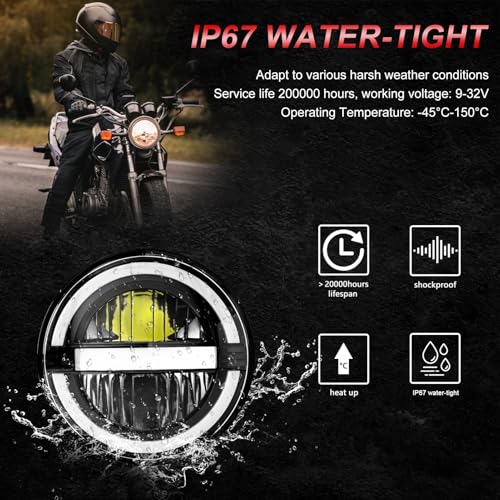 Faro LED redondo de 7 pulgadas con luz diurna ámbar para moto 3