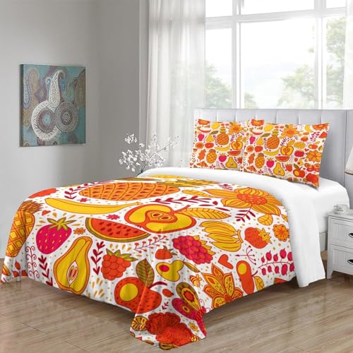 Housse de couette 220x240cm imprimé fruit ananas 3D parure king en microfibre premium